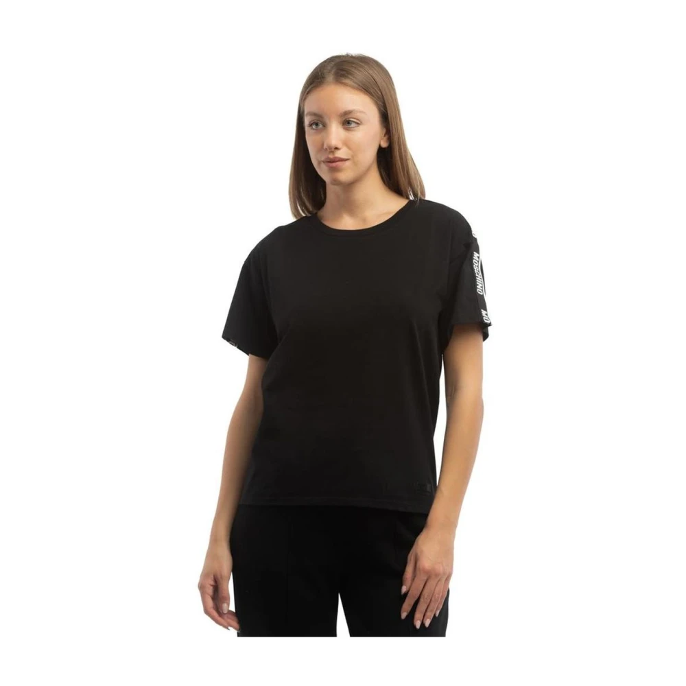 Moschino Femme Noir Tops, Taille: 36 Fr T-Shirt En Coton Avec Col Rond