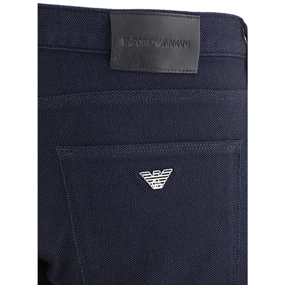 Emporio Armani Blauwe Slim Fit Twill Stretch Broek Blue Heren