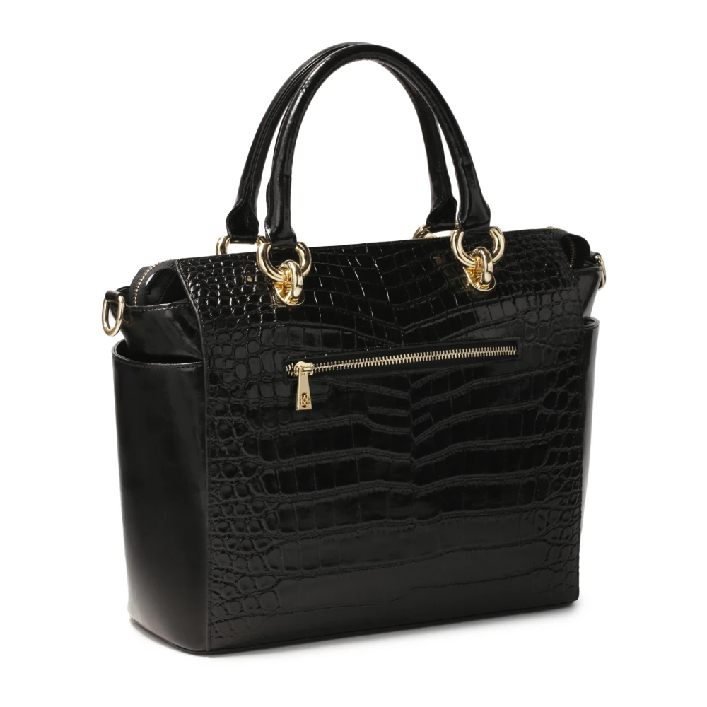 Kazar Elegante leren handtas met reliëf krokuspatroon Black Dames
