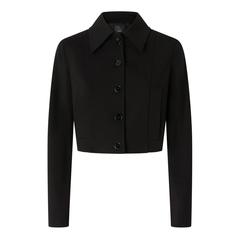 Pinko Korte Zwarte Jas Stretchstof Black Dames