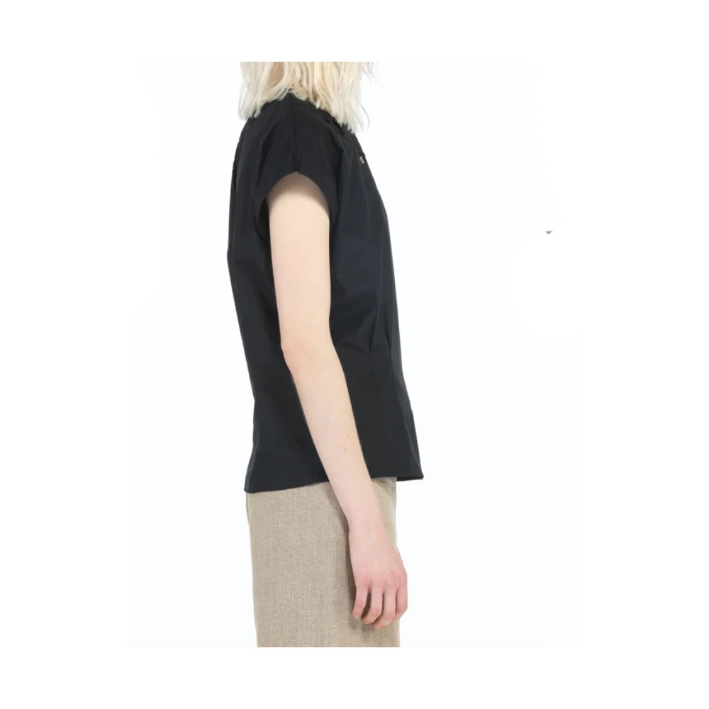 N21 Blouse met korte mouwen en halsdetail Black Dames