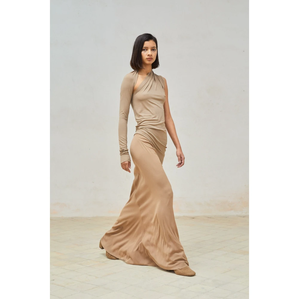 Cortana Asymmetrische Cupro Stretch Top Cacao Brown Dames