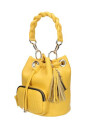 sac-seau-jaune-en-cuir-avec-breloque-logo
