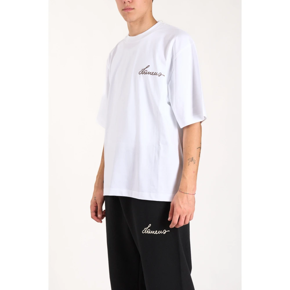 Laneus Geborduurd logo boxy T-shirt White Heren