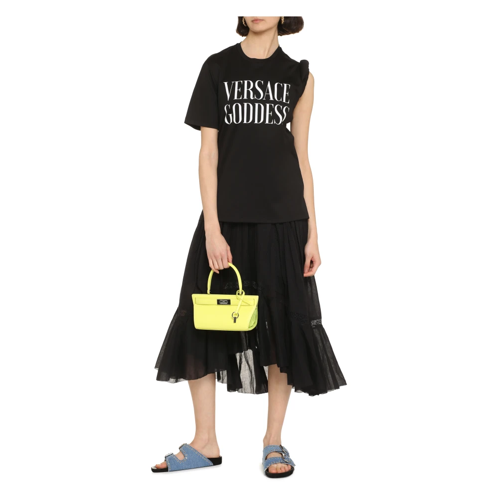 Versace Goddess Front Print Katoenen T-shirt Black Dames