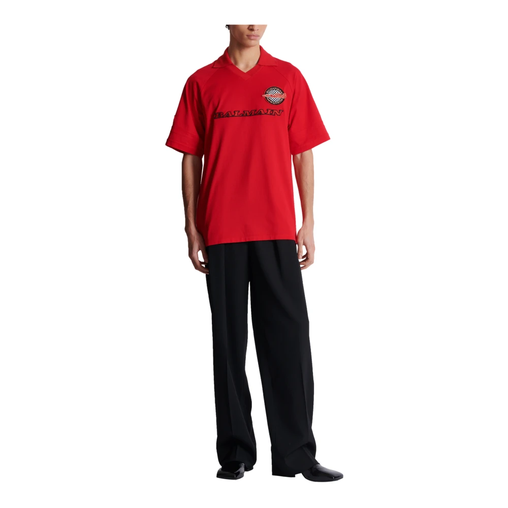 Balmain Katoenen piqué poloshirt met Racing borduursel Red Heren