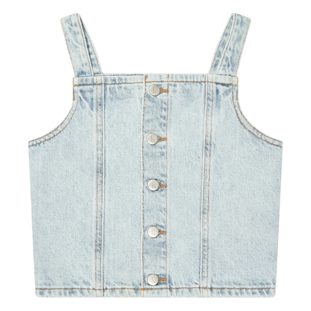 Calvin Klein Girls Blue Kids Sleeveless Tops, 16 Y, Strap Denim Top
