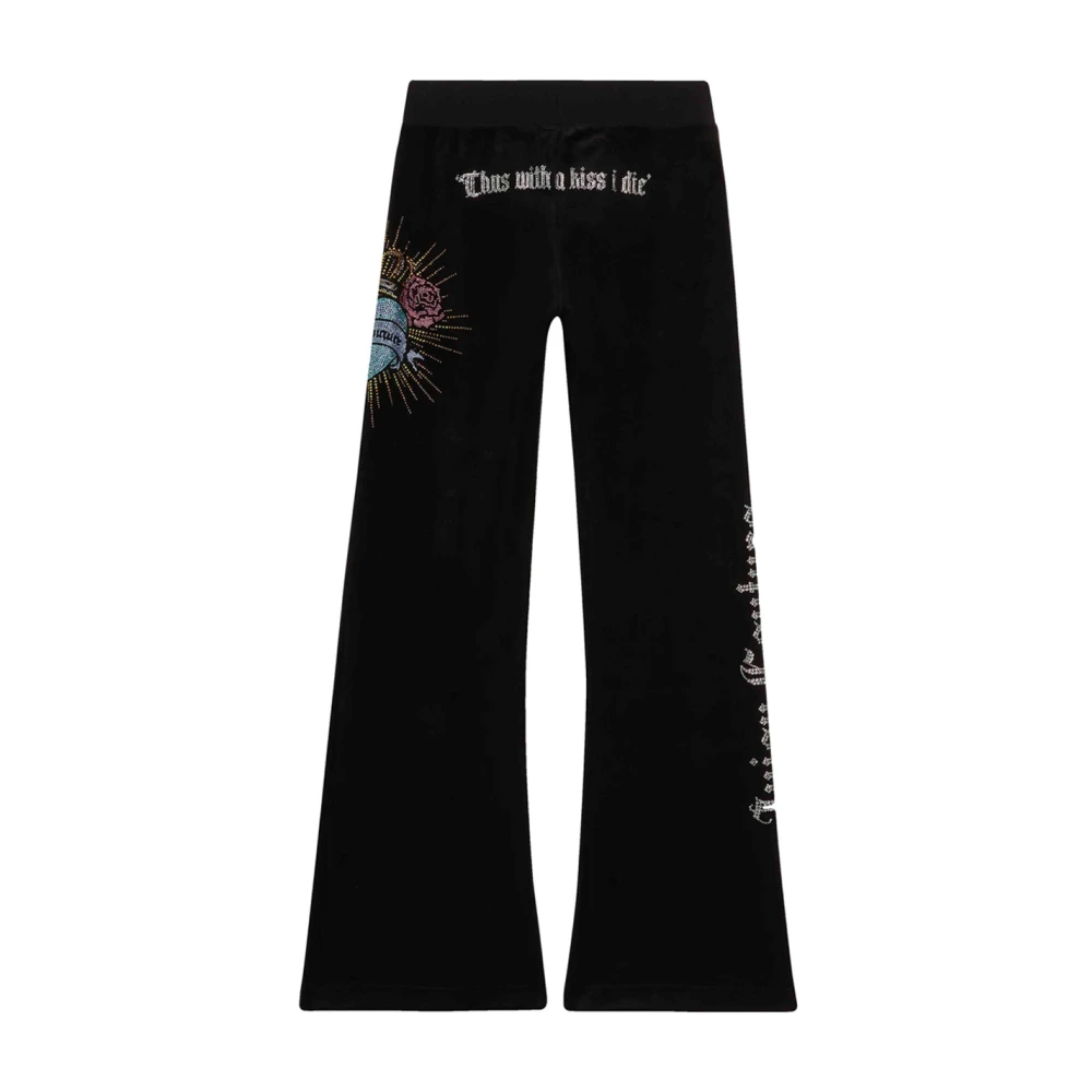 Juicy Couture Zwarte Fluweel Flare Sweatpants Black Dames