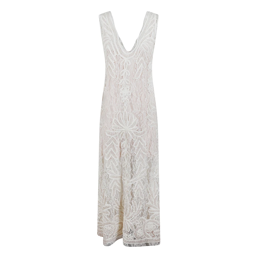 P.a.r.o.s.h. Elegante Kant V-Hals Jurk Beige Dames