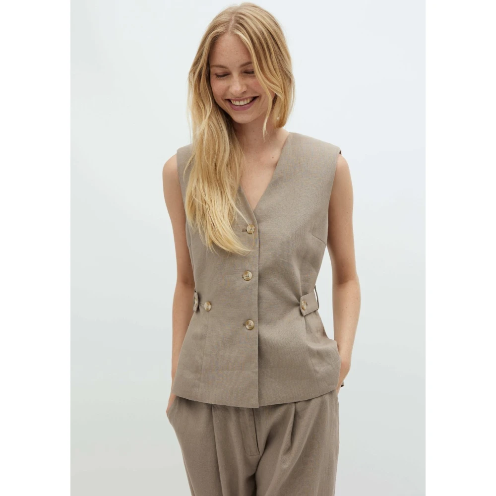MbyM Taupe Linnen Wijde Pijp Broek Cristiana Beige Dames