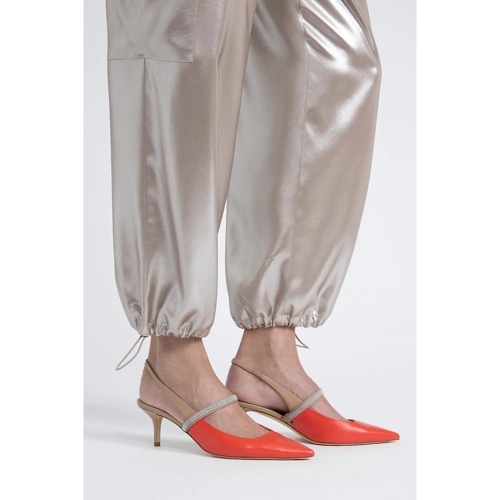 PESERICO Wijde broek in vloeiende zilver gelamineerde viscose keperstof Brown Dames