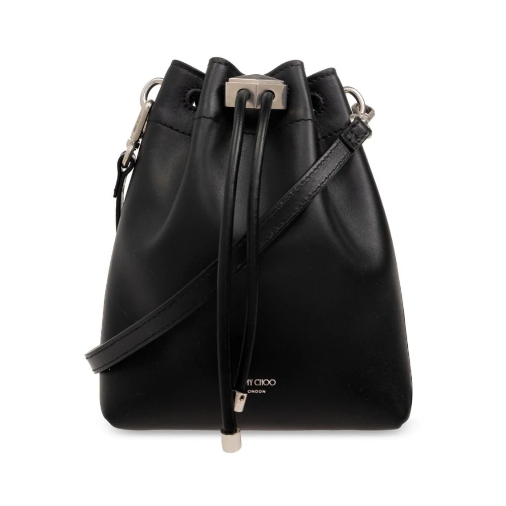 Jimmy Choo Zwarte Leren Schoudertas Trekkoord Black Dames