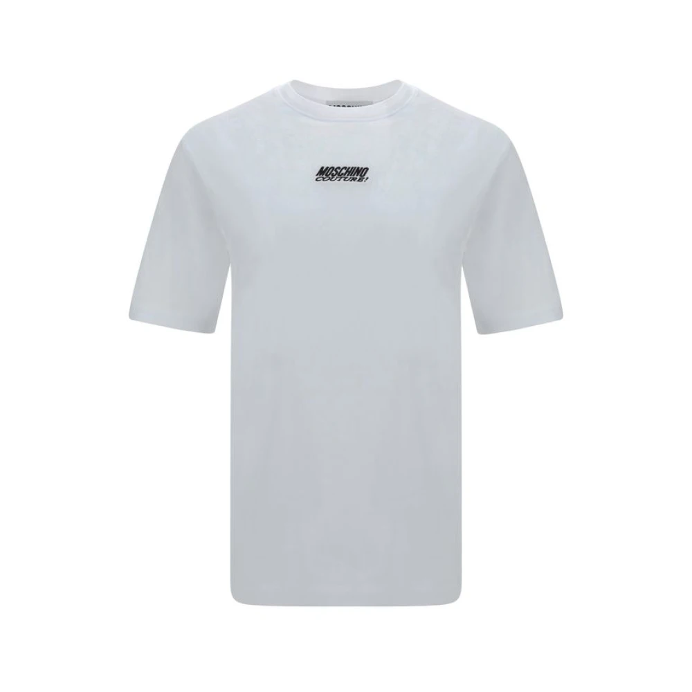 Moschino Wit T-shirt met geribbelde ronde hals White Heren