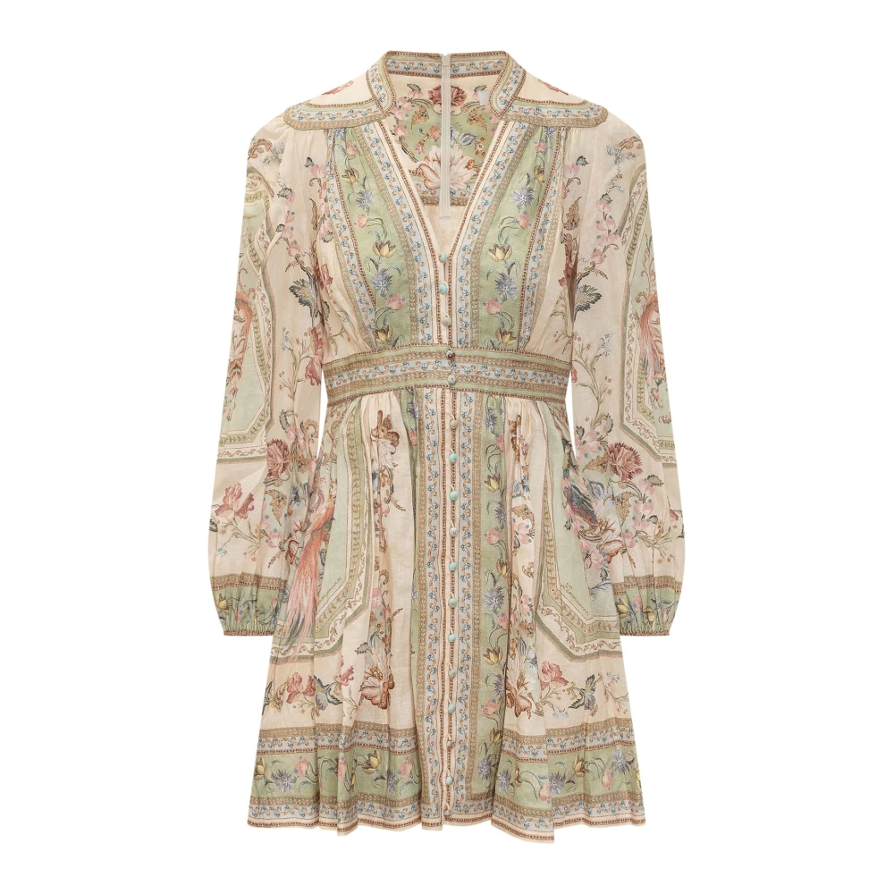 Zimmermann , Short Dresses, Female, Beige, M, Roselight Plunge Mini Dress