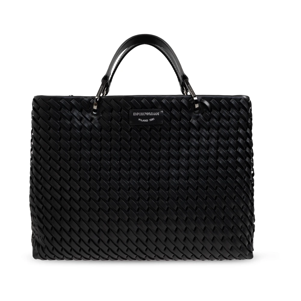 Emporio Armani Leren shopper tas Black Dames