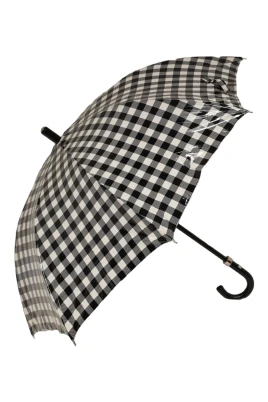 Gingham Check Cotton Long Handle Umbrella