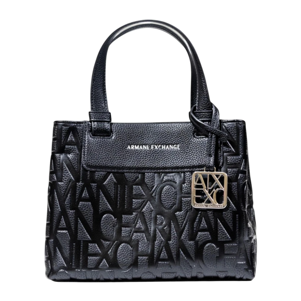 Armani Exchange Handbags, Female, One Size, Elegant Shopping Bag With Logo Charm Black