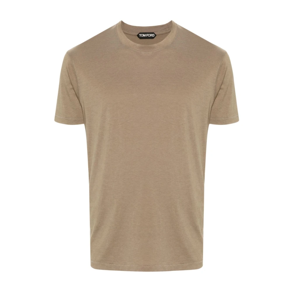 Tom Ford Khaki Katoenen Stretch T-shirt met Logo Borduursel Brown Heren