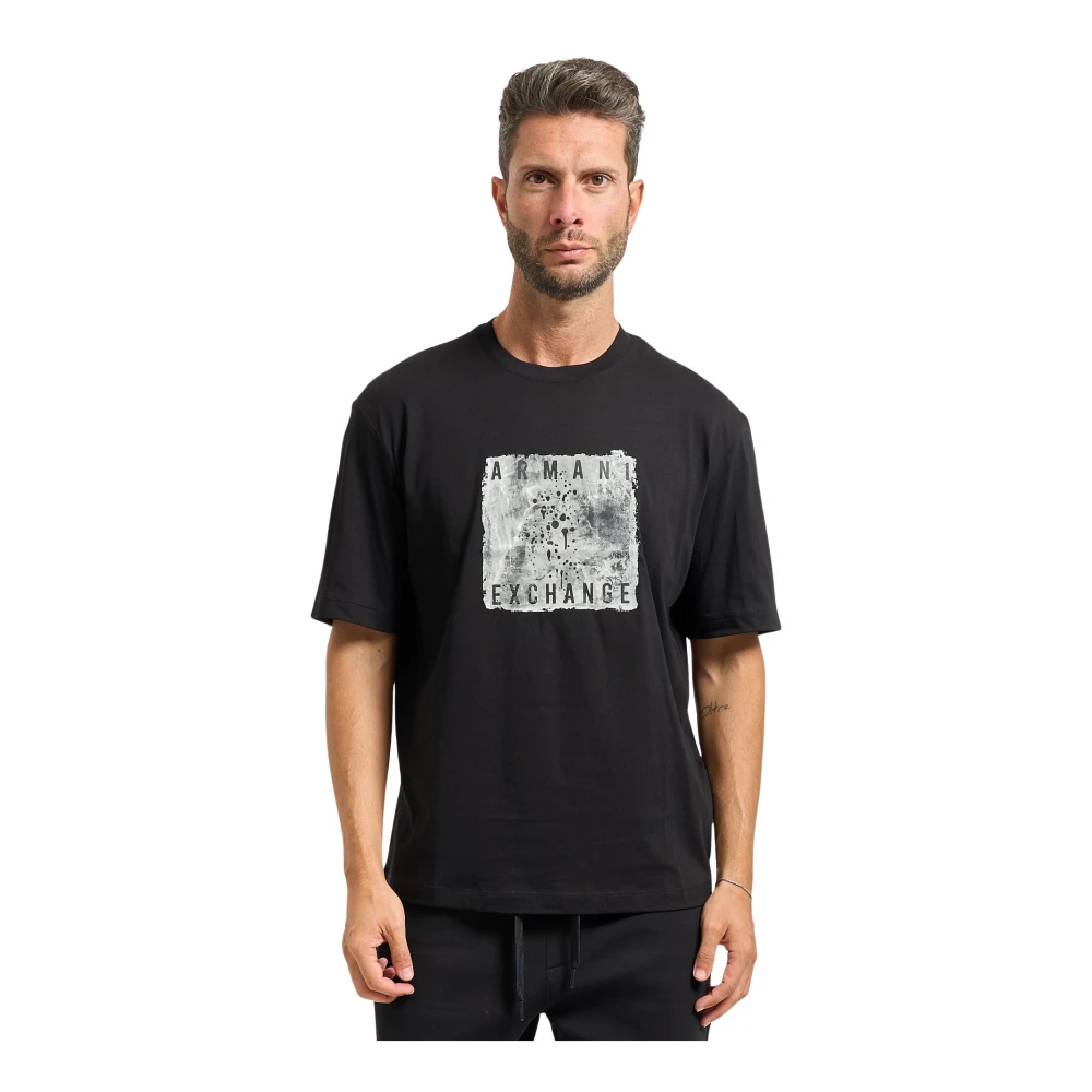 Armani Exchange Herr Svart Toppar L, Bomull, A T-Shirts Och Polos Med Logotyptryck