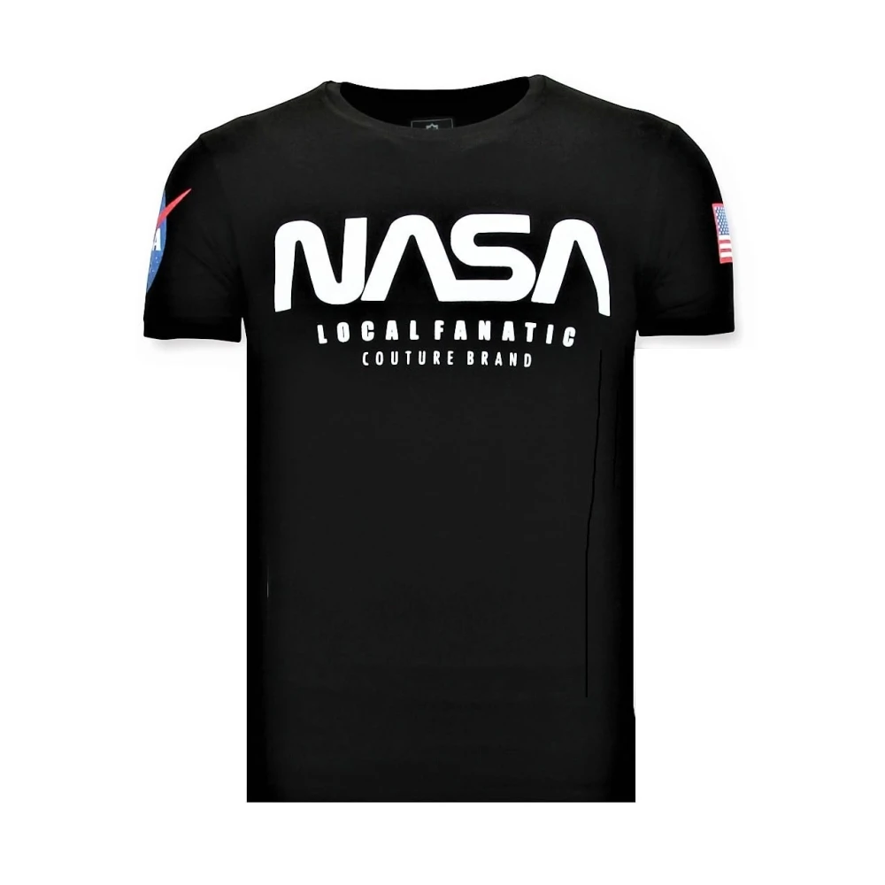 Local Fanatic Tryckt T-shirt Män - Nasa amerikanska flaggan tröja Black, Herr