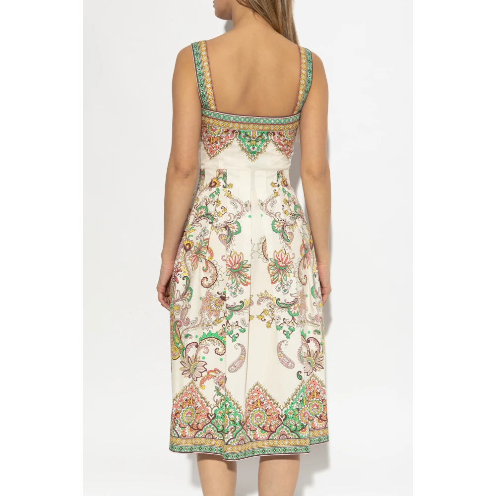 ETRO Jurk met decoratieve print en bandjes Beige Dames