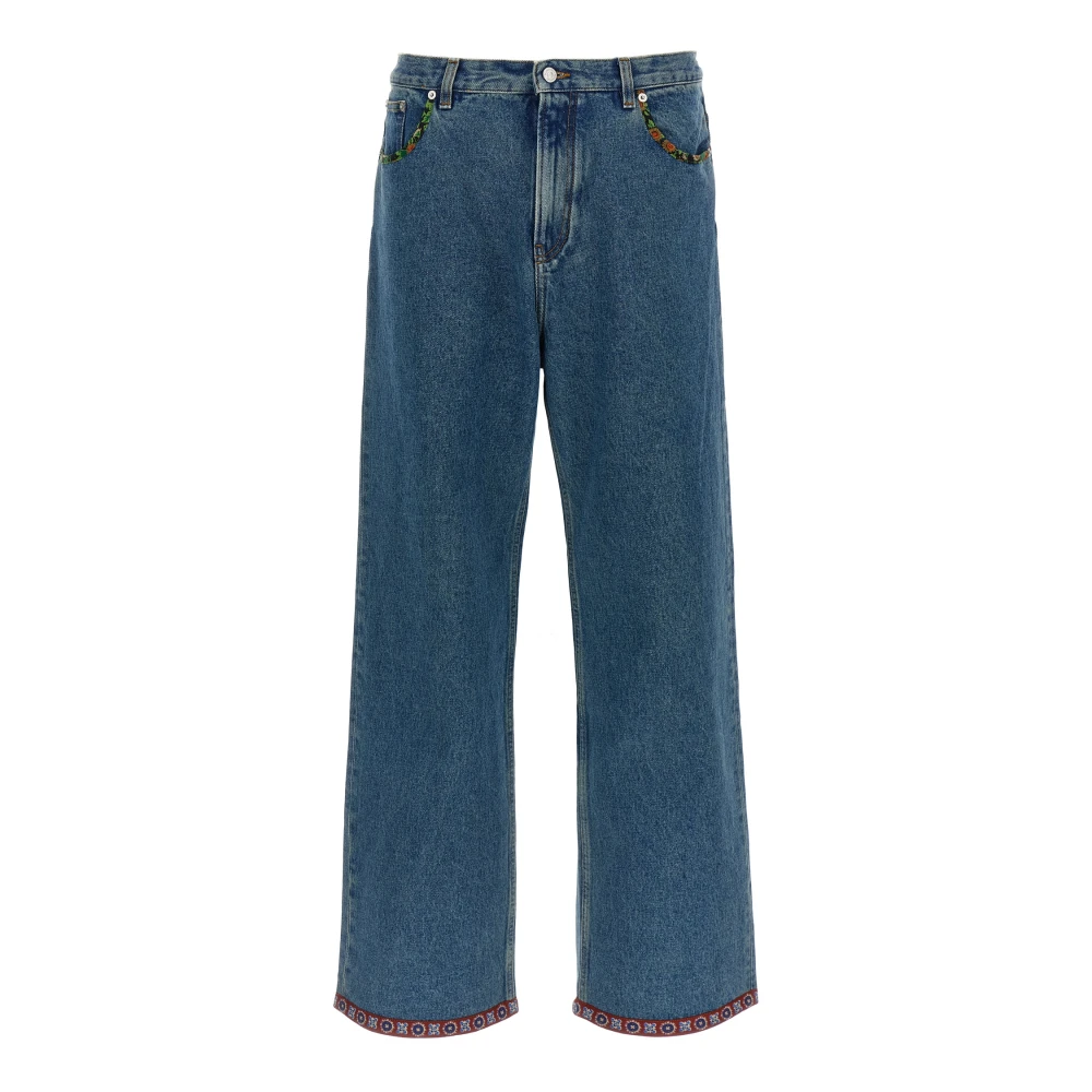 Valentino Garavani Men's Blue Straight Fit Jeans, W34, Floral Insert Jeans