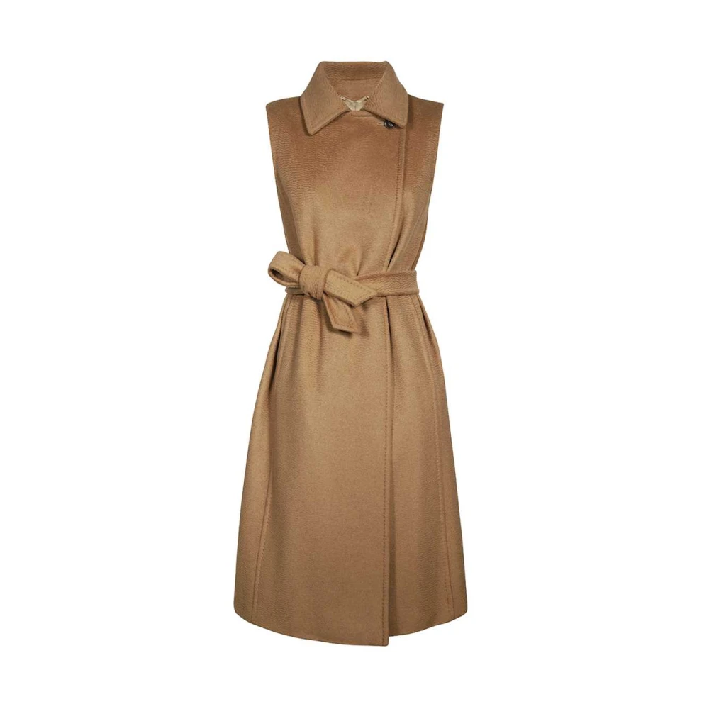 Max Mara Kameelwollen Mouwloze Jas met Klassieke Kraag Brown Dames