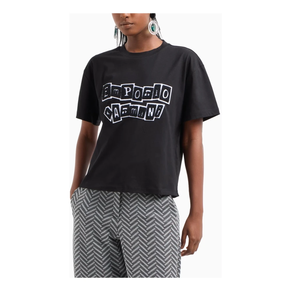 Emporio Armani Zwarte T-shirts en Polos Jersey Patch Black Dames