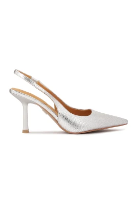 Silver präglad läder slingback pumps