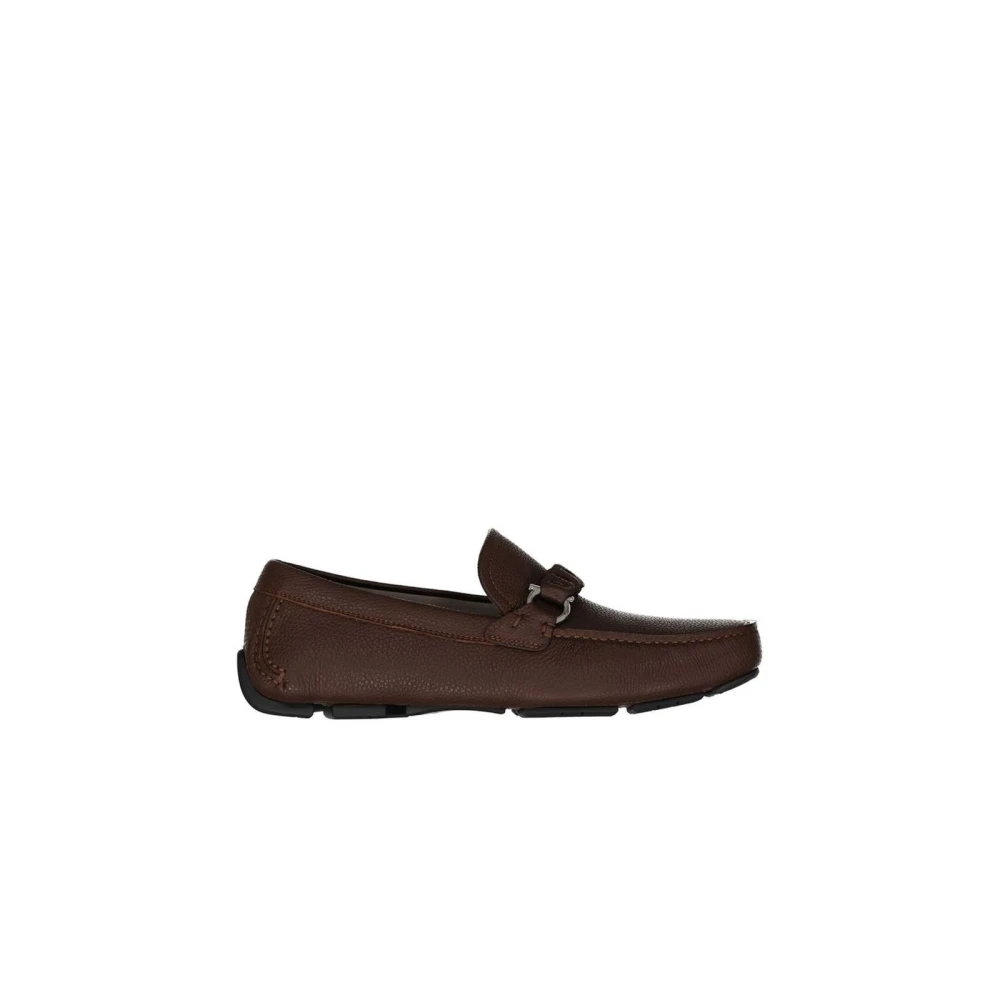 Ferragamo Men's Brown Calfskin Leather Slip-On Loafers