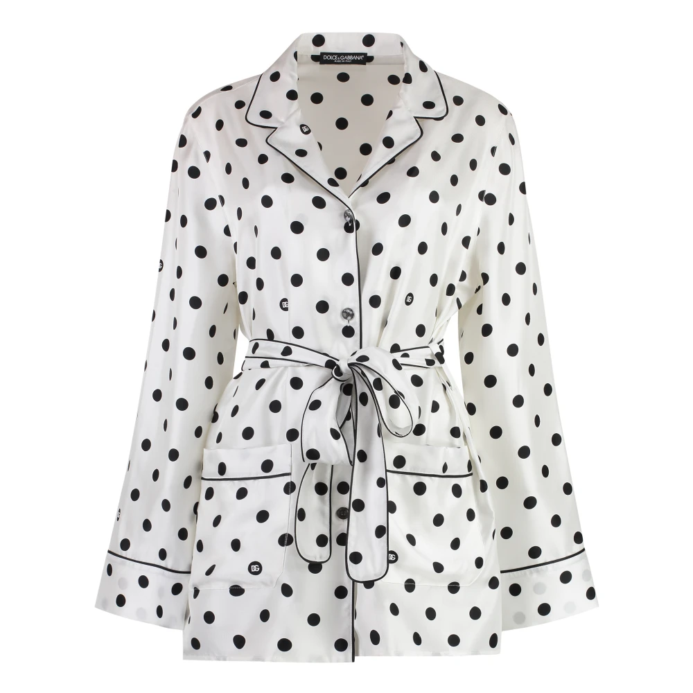 Dolce & Gabbana Zijden Polka-Dot Pyjama Blouse White Dames