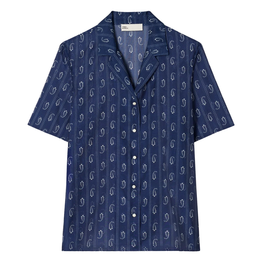 Tory Burch Women's Blue Printed Camp Shirt - Shirts - 2XS - Blouses & Shirts
