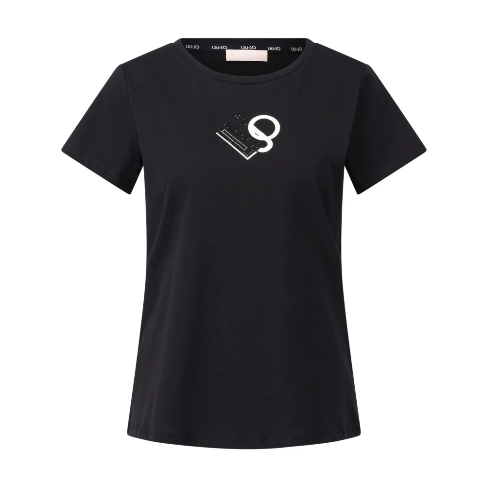 Liu Jo Women's Black T-Shirts, S, Logo Print T-Shirt With Glamour Touch