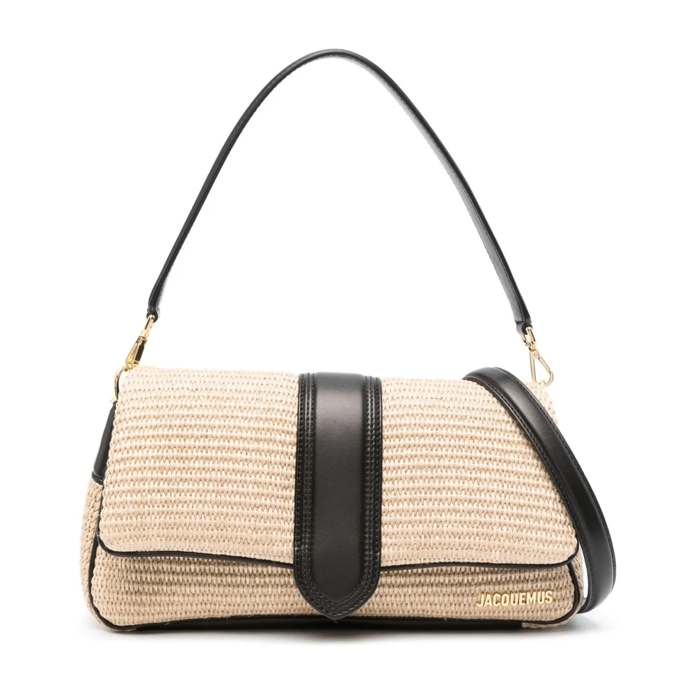 Jacquemus Raffia schoudertas met goud logo Beige Dames