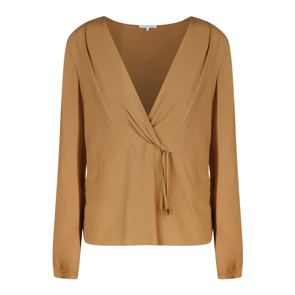 PATRIZIA PEPE Kameelblouse met V-hals en elastische manchetten Brown Dames