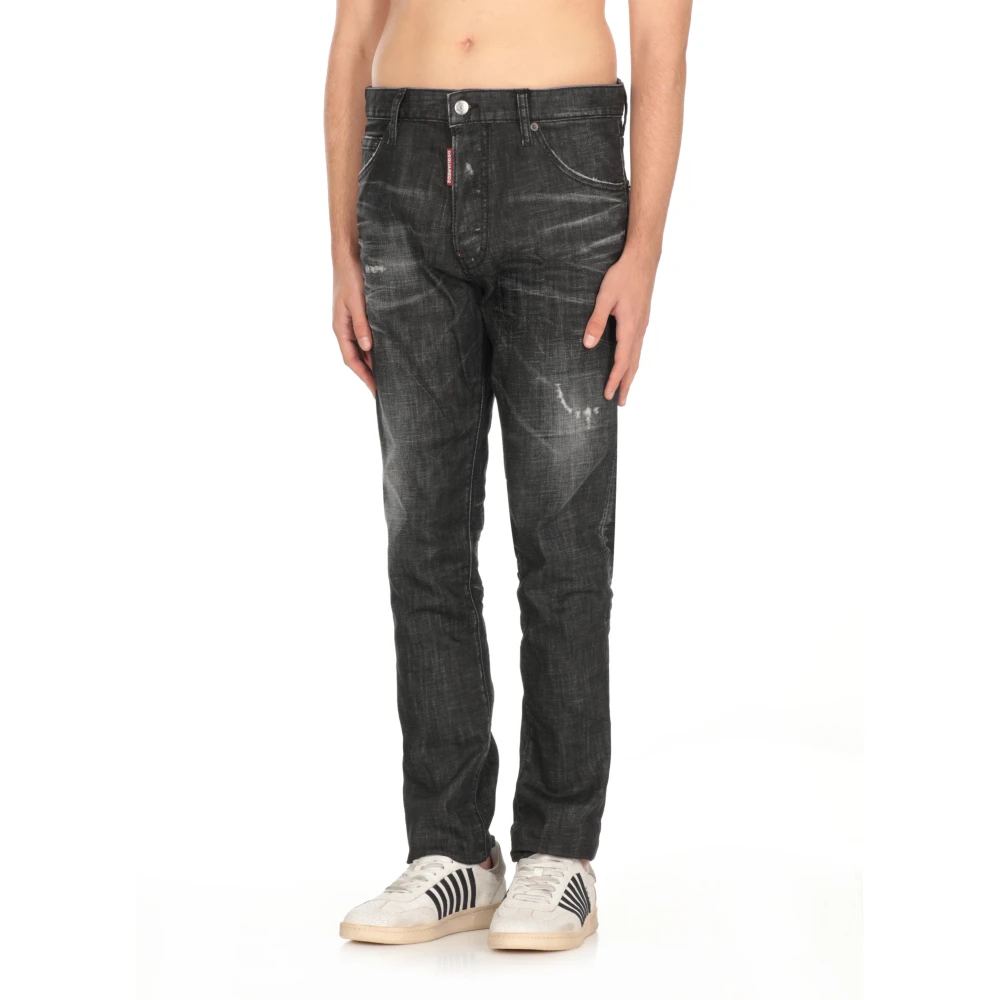 Dsquared2 Zwarte Gescheurde Katoenen Jeans Black Heren