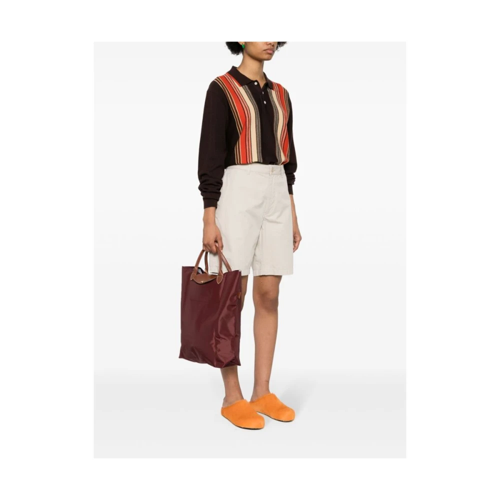 Longchamp Opvouwbare Donkerpaarse Bruine Handtas met Reliëf Logo Purple Dames