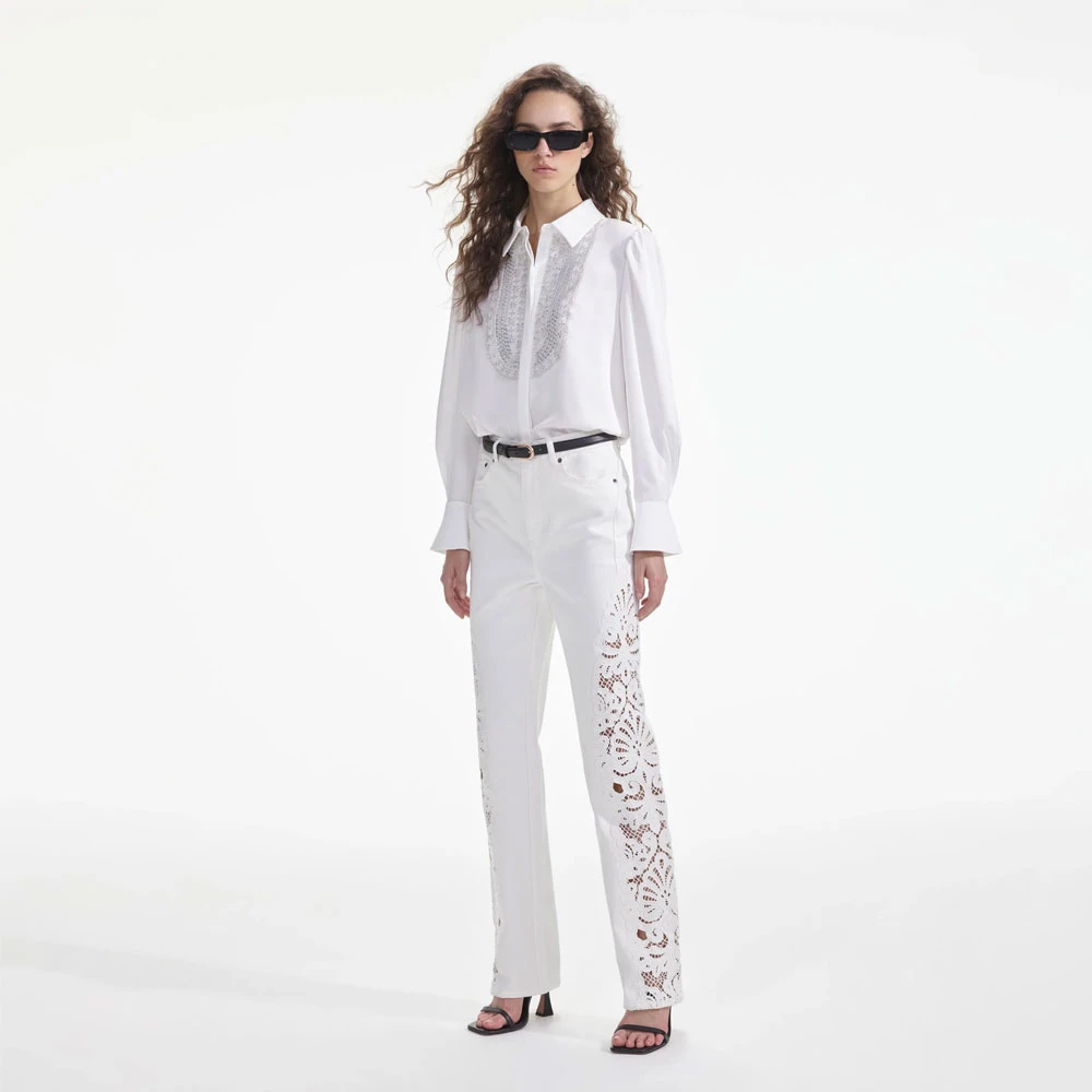 Self Portrait Cutwork Jeans White Dames