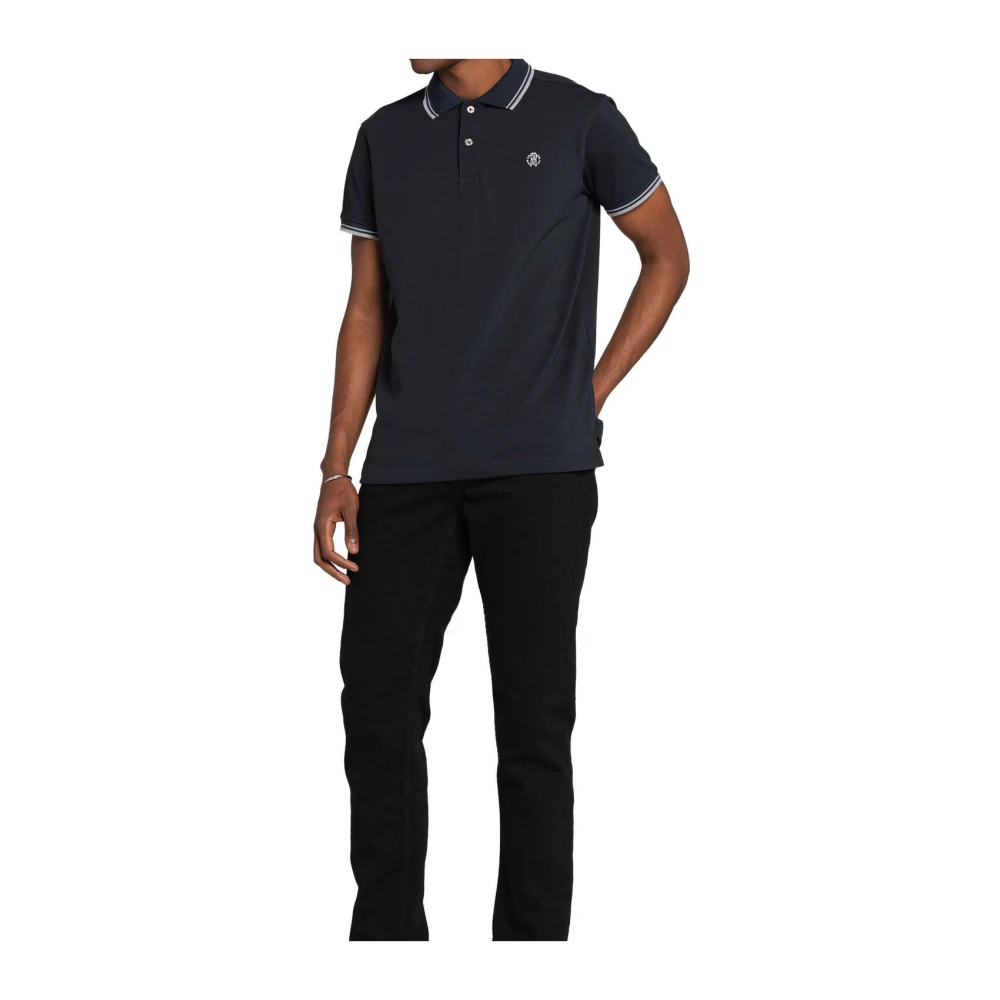 Roberto Cavalli Monogram Polo Shirt met geborduurd logo Blue Heren