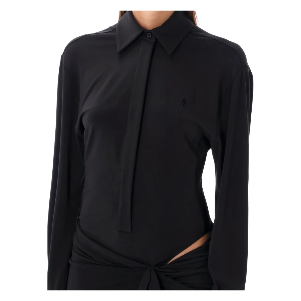 The Attico Zwarte Polo Mini Jurk Gedrapeerd Rokje Black Dames