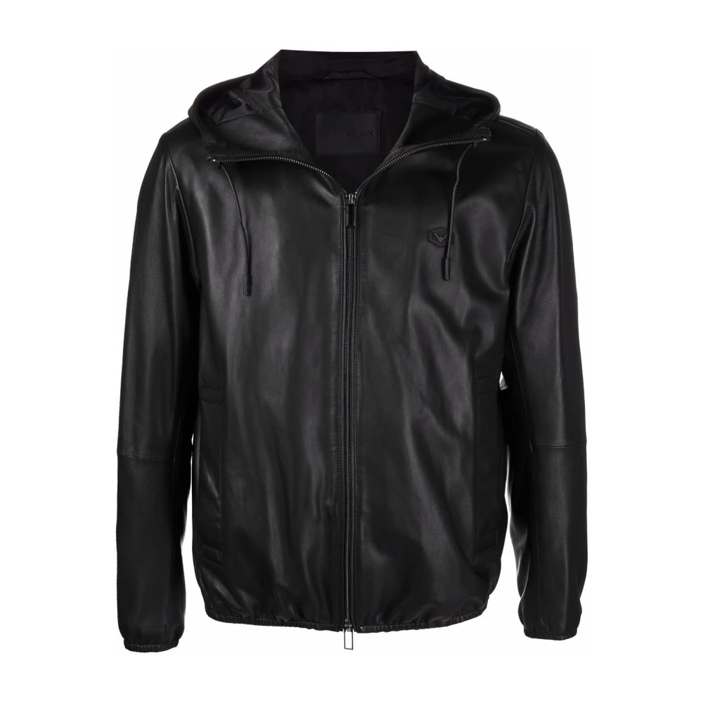 Emporio Armani Leather Jackets Black Heren