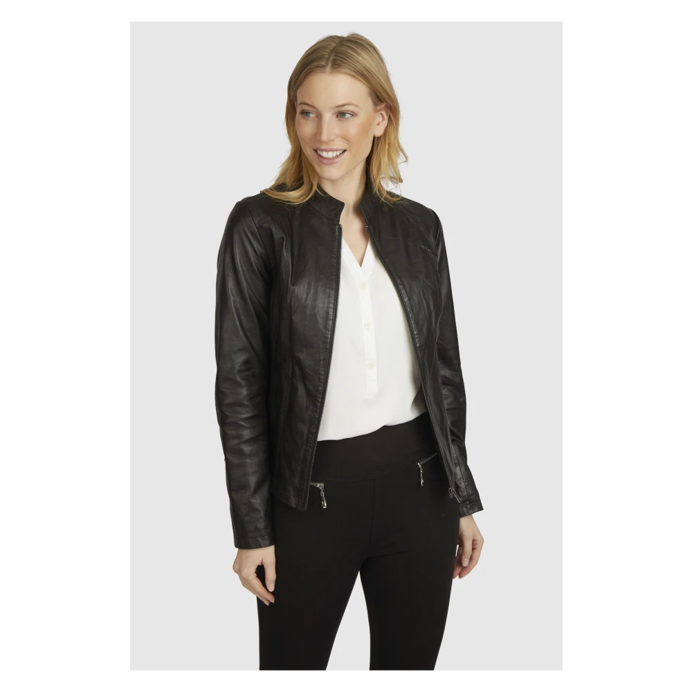 Bugatti Elegante leren jas met opstaande kraag Black Dames