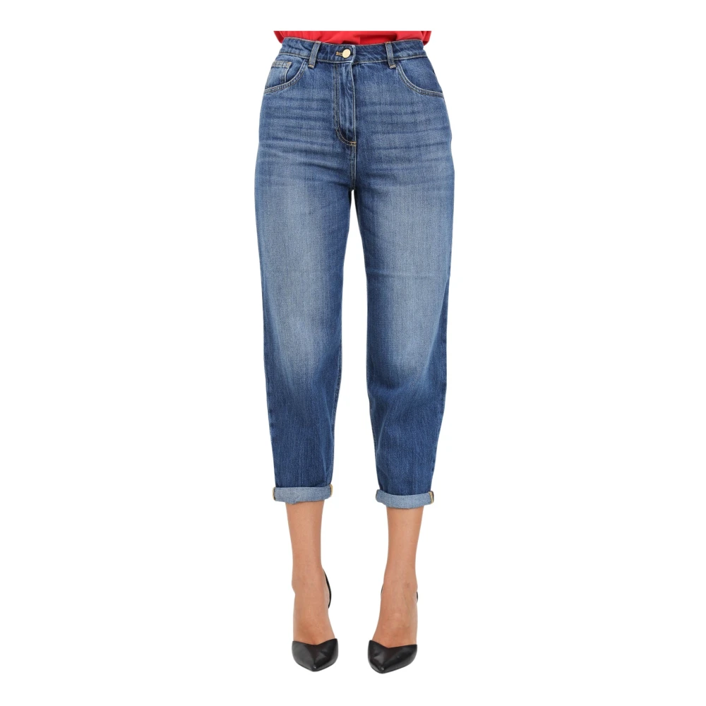 Elisabetta Franchi Blue Denim Boyfriend Jeans With Turn-Up - Female - Cropped Jeans - W28 - Jeans