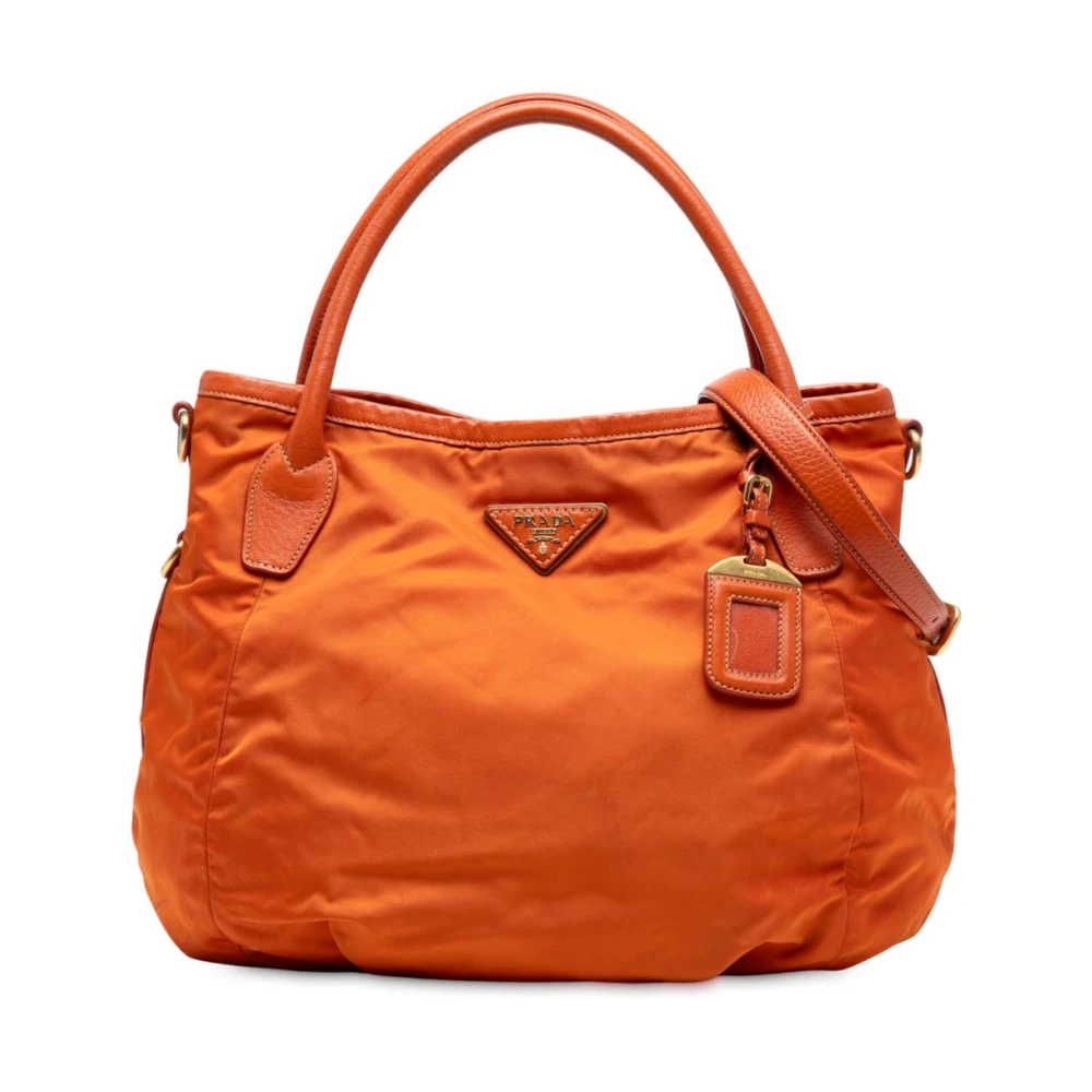 Prada Vintage Women's Orange Pre-Owned Nylon Tote Bag