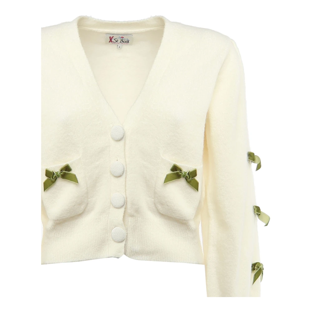 MC2 Saint Barth Cardigan met knoopsluiting en contrasterende strikken White Dames