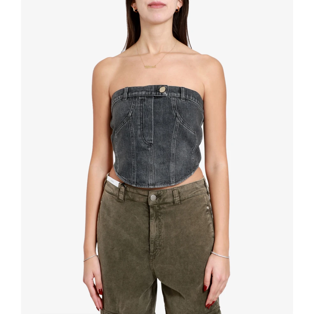 Erika Cavallini Cristel Denim Top met Gegraveerd Logo Gray Dames