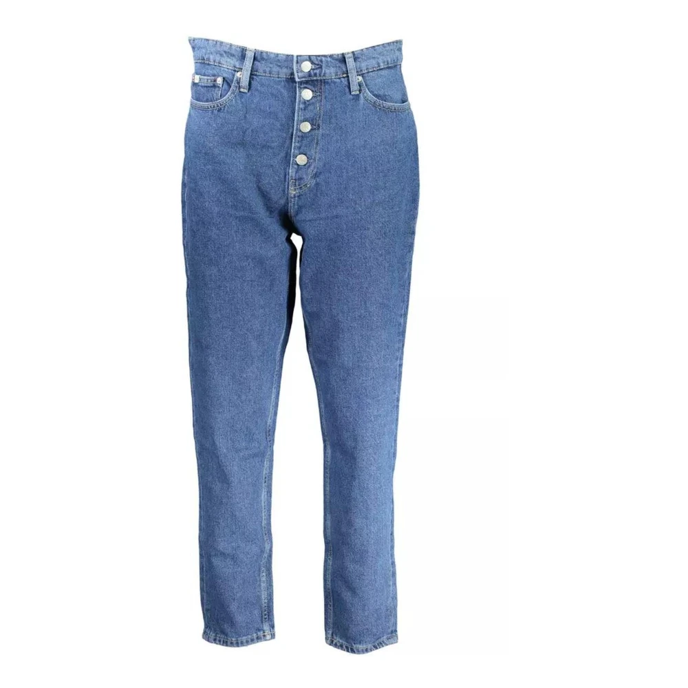 Calvin Klein, Cropped Jeans, female, Blue, W29, Buttoned Blue Cotton Jeans with Logo Detail