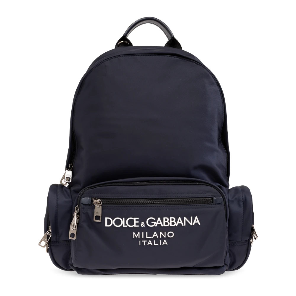 Dolce & Gabbana Nylon rugzak met logo en meerdere zakken Blue Heren