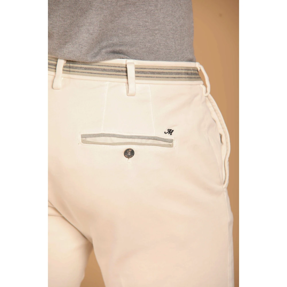 Mason's Slim Fit Satijn Pluche Chino Broek White Heren