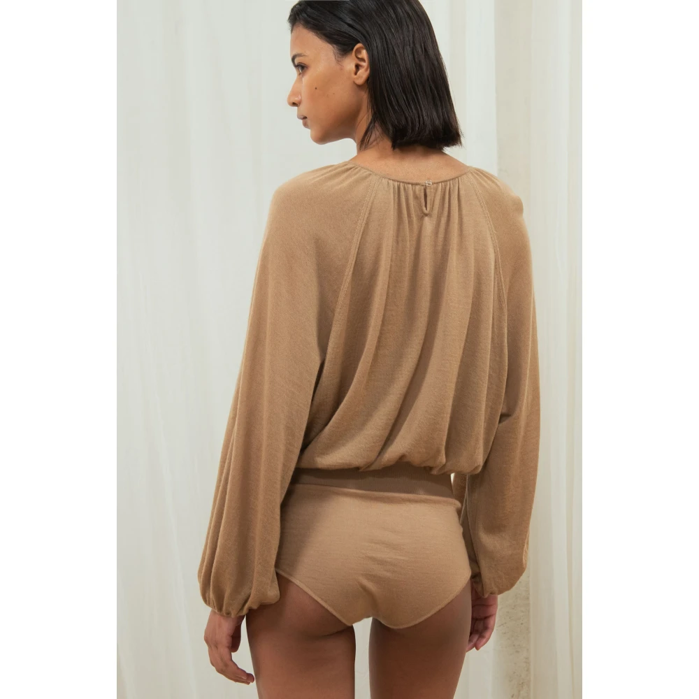 Cortana Kasjmier Gebreide Top met Ronde Hals Brown Dames